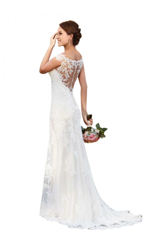 Outlet Illusion Bateau Neckline Fit and Flare Lace Wedding Dress UK