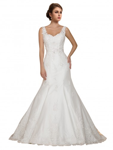 Outlet Sweethart V-Neckline Lace Wedding Dress with Shoulder Straps UK