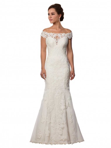 Outlet Modern Off the Shoulder Mermaid Lace Wedding Dress UK