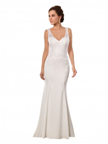 Outlet V-Neck Mermaid Crepe Wedding Dress with Lace Bodice UK