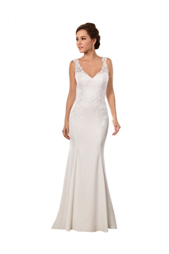 Outlet V-Neck Mermaid Crepe Wedding Dress with Lace Bodice UK