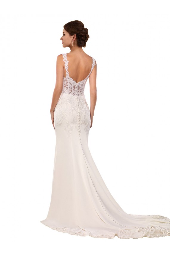 Outlet V-Neck Mermaid Crepe Wedding Dress with Lace Bodice UK