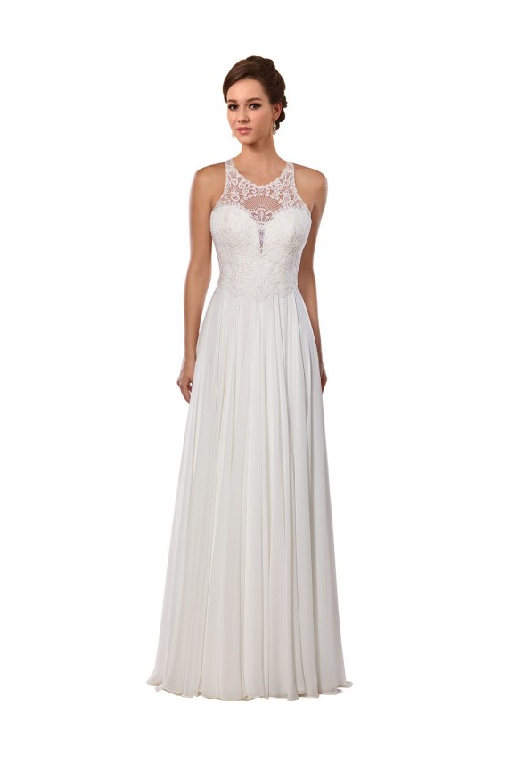 Outlet Illusion Neck A-Line Lace and Chiffon Beach Wedding Dress UK