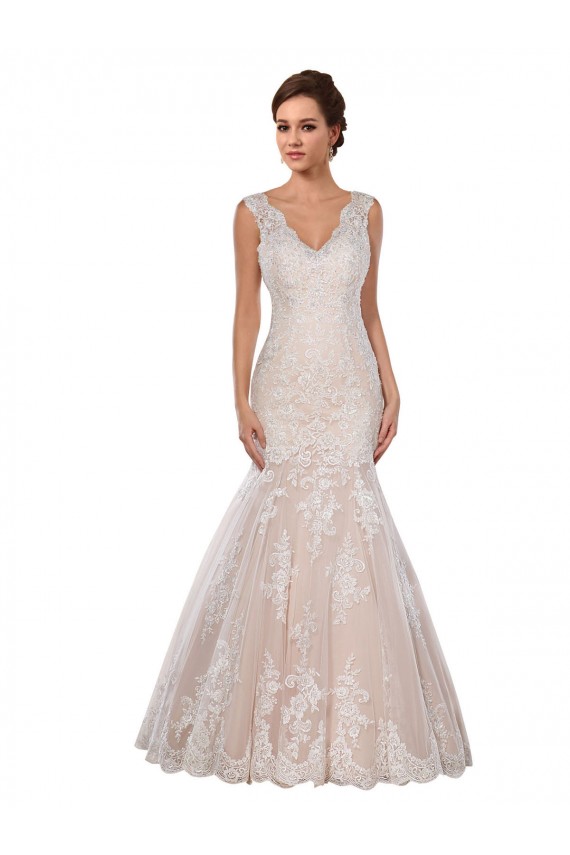Outlet Classic Fit and Flare V-Neck Mermaid Lace Wedding Dress UK