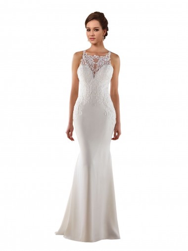 Outlet Modern High Neck Sheath Wedding Dress with Lace Bodice UK