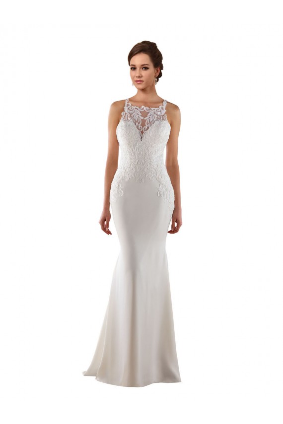 Outlet Modern High Neck Sheath Wedding Dress with Lace Bodice UK