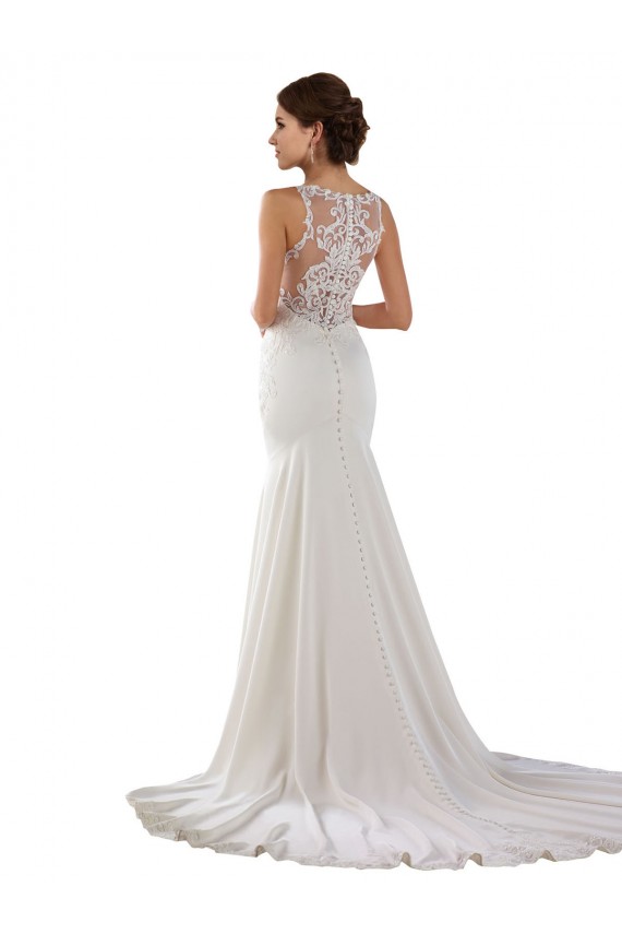 Outlet Modern High Neck Sheath Wedding Dress with Lace Bodice UK