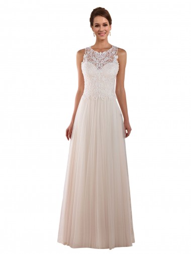 Outlet High Neck A-Line Tulle Wedding Dress with Lace Back UK