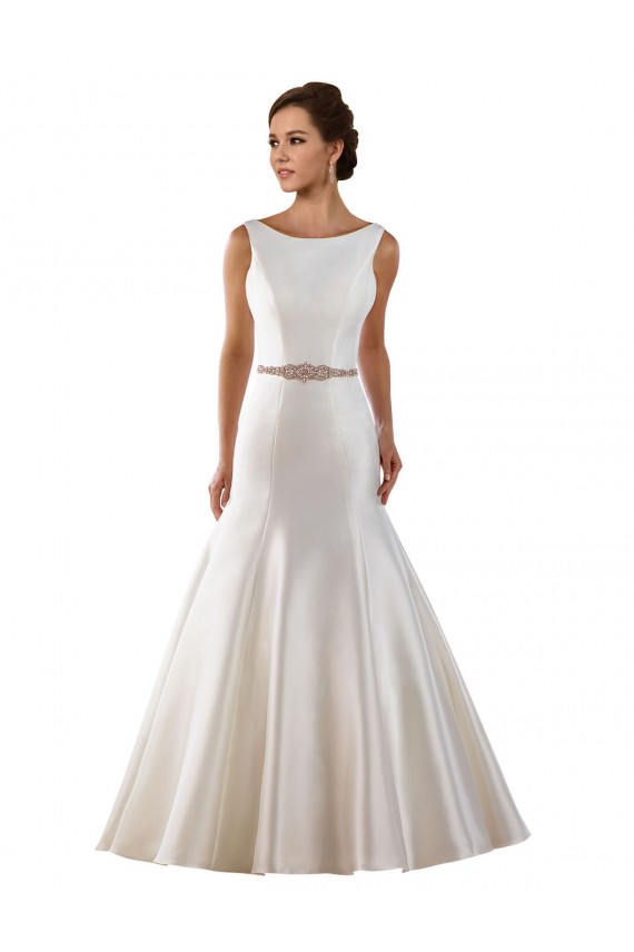 Outlet Modern Boat Neck Mermaid Satin Wedding Dress with Deep V-Back UK