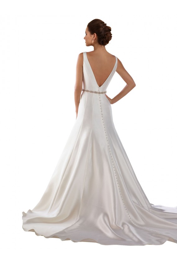 Outlet Modern Boat Neck Mermaid Satin Wedding Dress with Deep V-Back UK