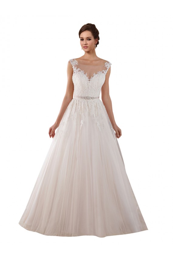 Outlet Illusion Sweetheart Neck Ball Gown Tulle Wedding Dress with Lace Bodice UK