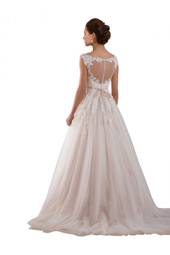 Outlet Illusion Sweetheart Neck Ball Gown Tulle Wedding Dress with Lace Bodice UK