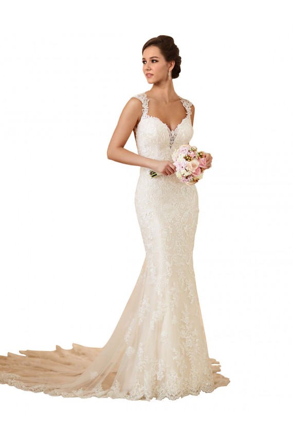 Outlet Modern Chapel Train Sweetheart Mermaid Lace Wedding Dress with Keyhole Back UK