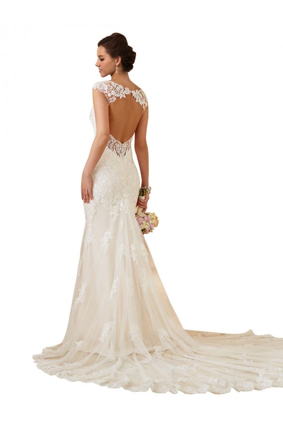 Outlet Modern Chapel Train Sweetheart Mermaid Lace Wedding Dress with Keyhole Back UK