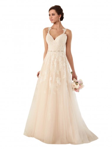 Outlet Sweetheart A-Line Tulle Wedding Dress with Lace Illusion Back UK