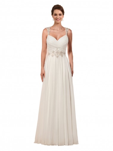 Outlet Sweetheart A-Line Chiffon Wedding Dress with Beaded Shoulder Straps UK