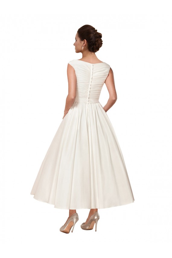 Outlet V-Neck A-Line Short Ankle Length Satin Wedding Dress UK