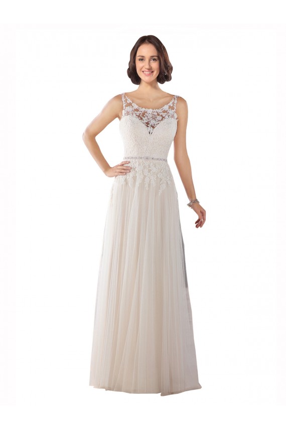 Outlet High Lace Neck Illusion Back Tulle Boho Wedding Dress UK