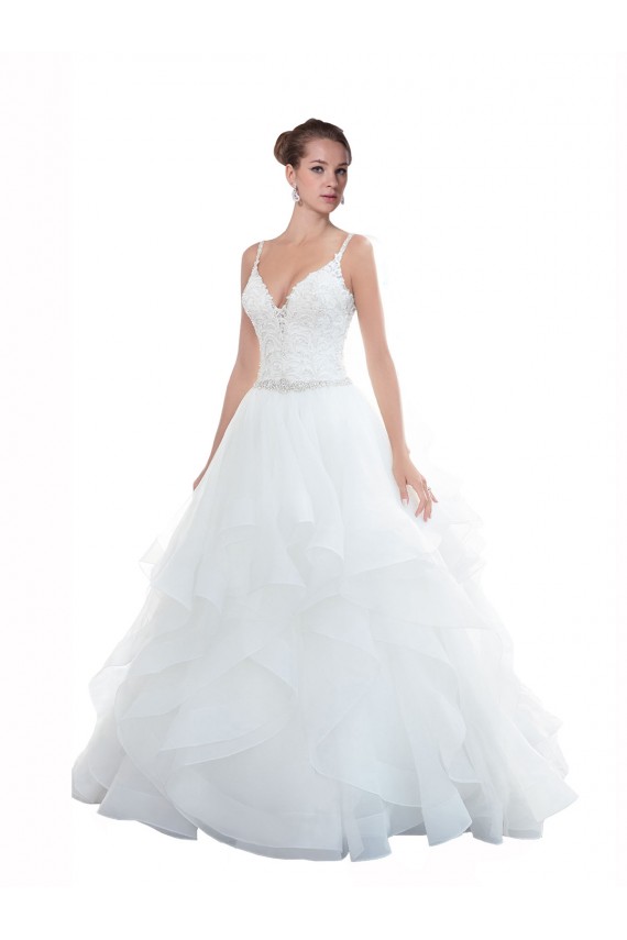 Outlet Spaghetti Straps Ball Gown Beach Wedding Dress with Lace Bodice UK