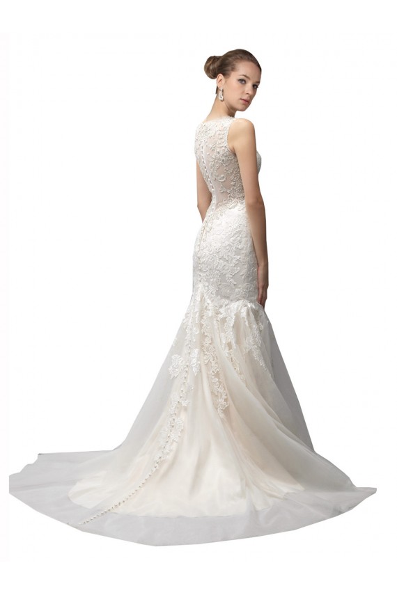 Outlet Illusion High Neck Mermaid Lace Wedding Dress UK