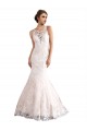 Outlet Illusion Neck Fit and Flare Tulle Wedding Dress with All Over Lace UK