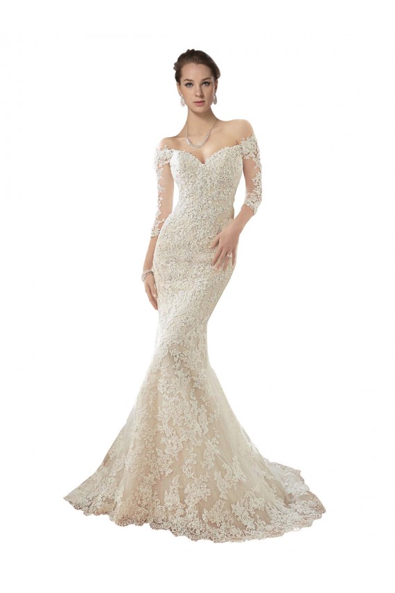 Outlet Long Sleeves Off the Shoulder Trumpet Lace Wedding Dress UK