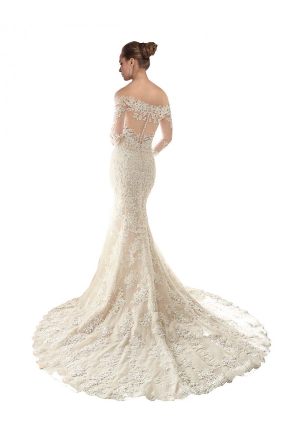 Outlet Long Sleeves Off the Shoulder Trumpet Lace Wedding Dress UK