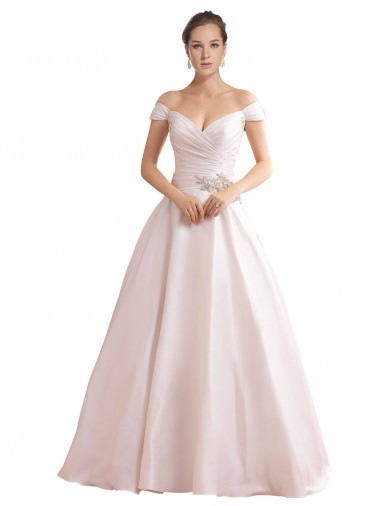Outlet Off the Shoulder Sweetheart Ball Gown Satin Wedding Dress UK