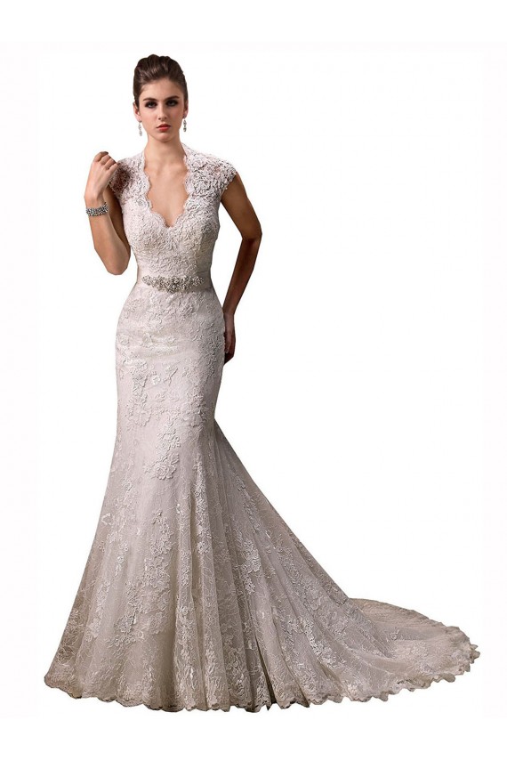 Outlet Halter V-Neck Mermaid Lace Wedding Dress with Keyhole Back UK