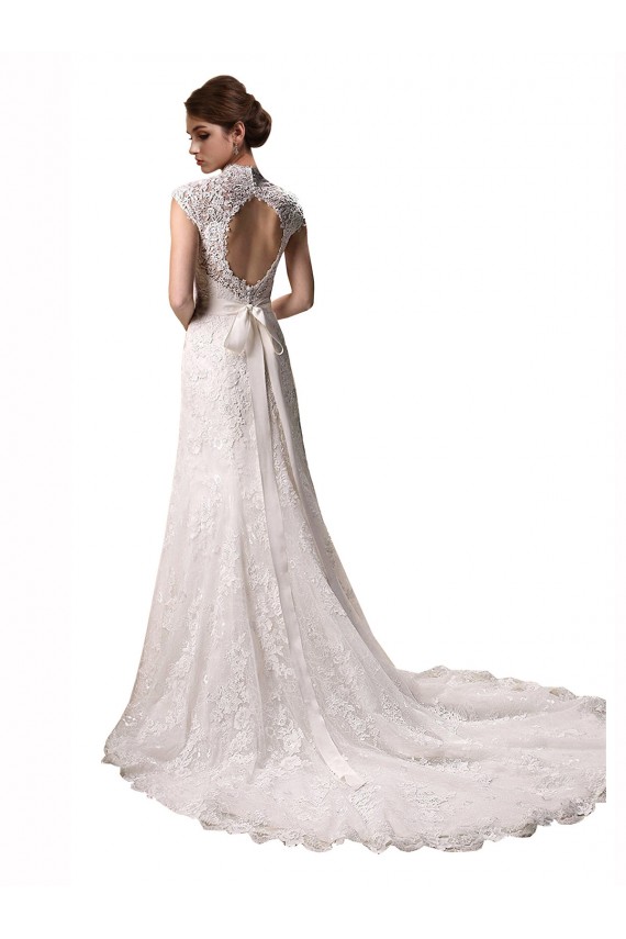Outlet Halter V-Neck Mermaid Lace Wedding Dress with Keyhole Back UK