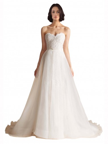 Outlet Strapless Sweetheart Lace Bodice A-Line Organza Wedding Dress UK