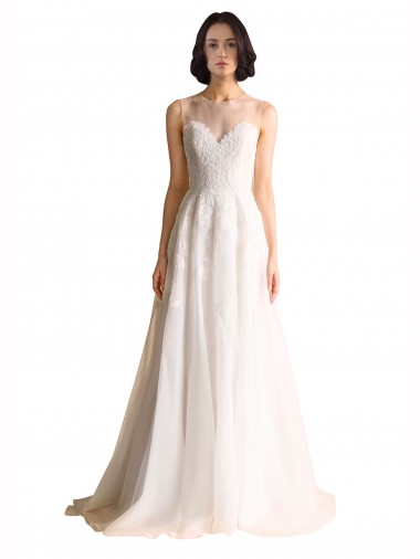 Outlet Illusion Neck A-Line Organza Wedding Dress UK