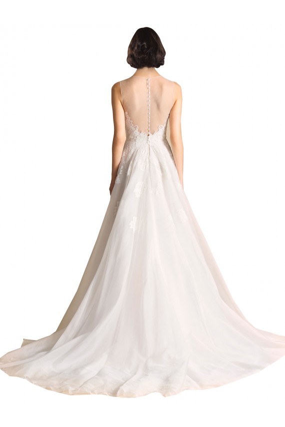 Outlet Illusion Neck A-Line Organza Wedding Dress UK