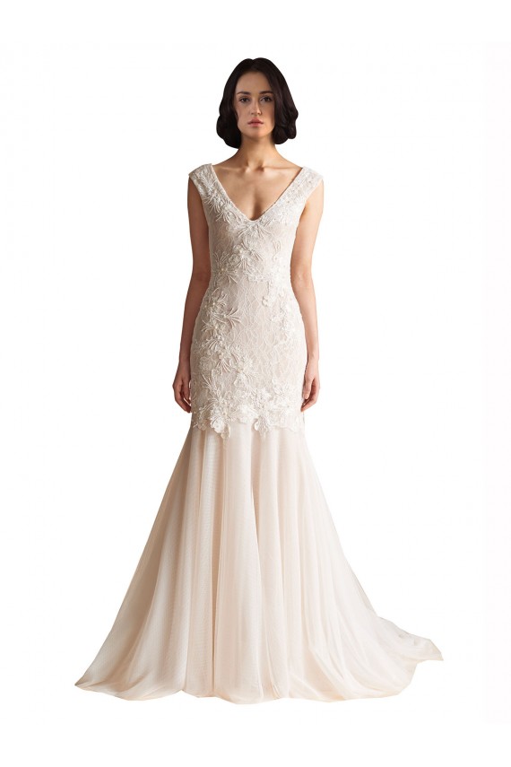 Outlet V-Neck Mermaid Tulle Wedding Dress UK