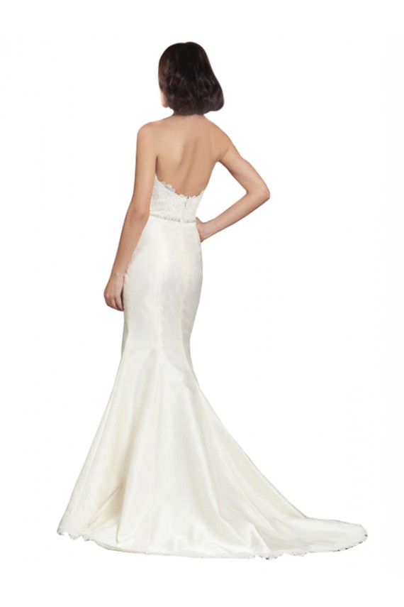 Outlet Trumpet Satin Wedding Dress with Sweetheart Lace Bodice UK