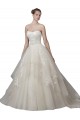 Outlet Strapless Ball Gown Tulle Wedding Dress with Lace Appliques UK