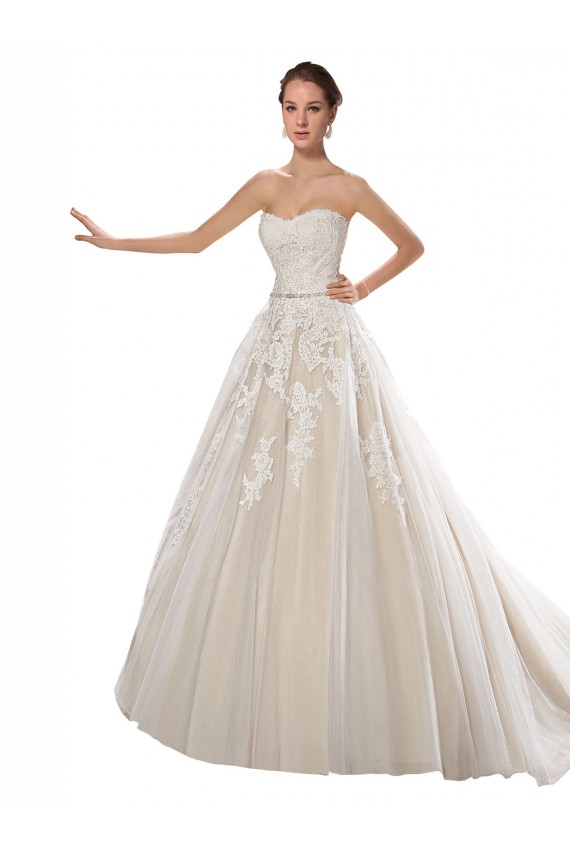 Outlet Strapless Ball Gown Tulle Wedding Dress with Lace Cascades UK