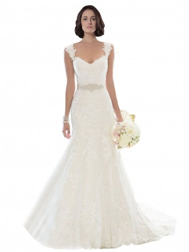 Outlet Off the Shoulder Mermaid Lace Beach Wedding Dress with Beaded Belt UK
