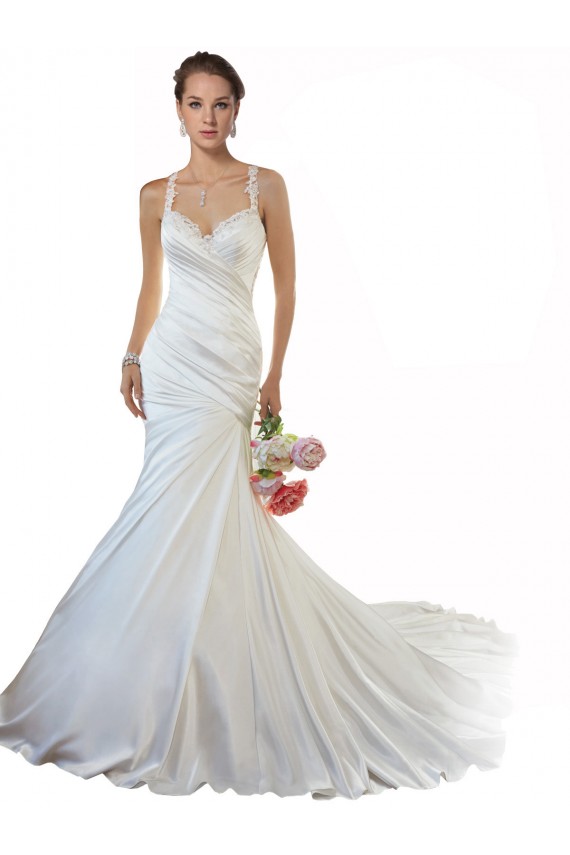 Outlet Sweetheart Mermaid Satin Beach Wedding Dress with Illusion Lace Back UK