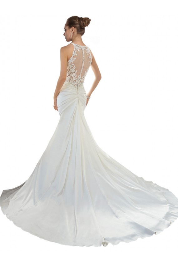 Outlet Sweetheart Mermaid Satin Beach Wedding Dress with Illusion Lace Back UK