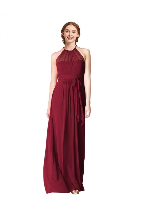 Outlet Halter Neck Chiffon Bridesmaid Dress with Shirred Bodice UK