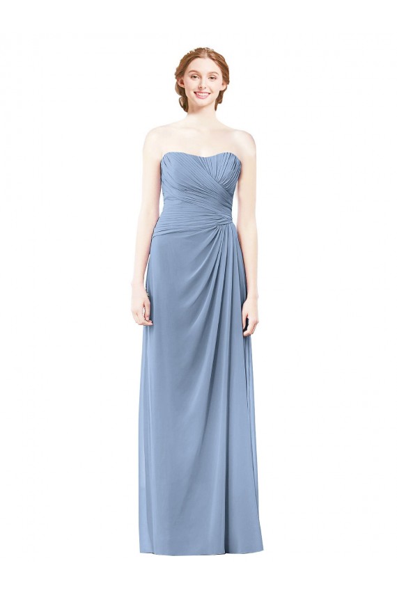 Outlet Strapless Long Chiffon Bridesmaid Dress with Sweetheart Neckline UK