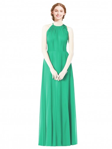 Outlet Halter Neckline Long Chiffon Bridesmaid Dress with Side Bow UK