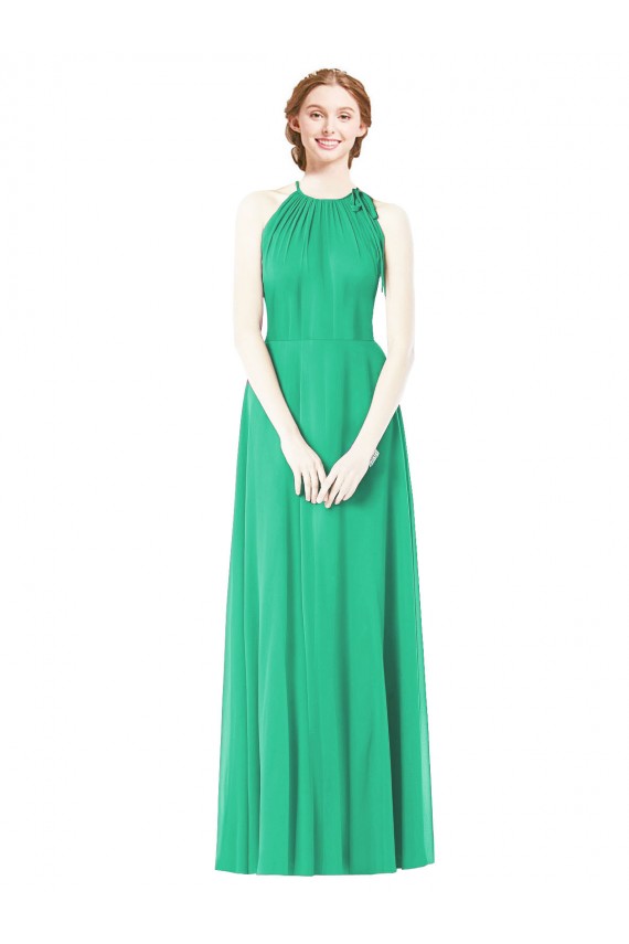 Outlet Halter Neckline Long Chiffon Bridesmaid Dress with Side Bow UK