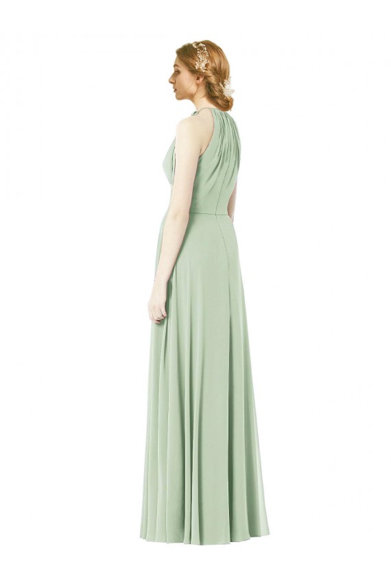 Outlet Halter Neckline Long Chiffon Bridesmaid Dress with Side Bow UK
