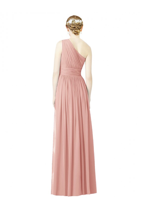 Outlet One Shoulder Long Chiffon Bridesmaid Dress with Shirred Waistband UK