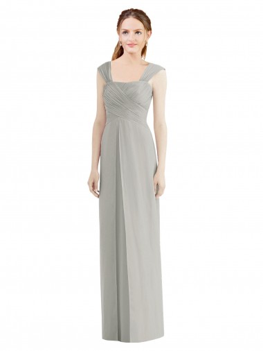 Outlet Full Length Lux Chiffon Dress with Draped Bodice And Shirred Straps UK