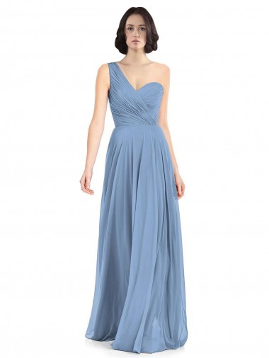 Outlet One Shoulder Long Chiffon Bridesmaid Dress with Sweetheart Bodice UK