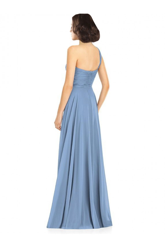 Outlet One Shoulder Long Chiffon Bridesmaid Dress with Sweetheart Bodice UK