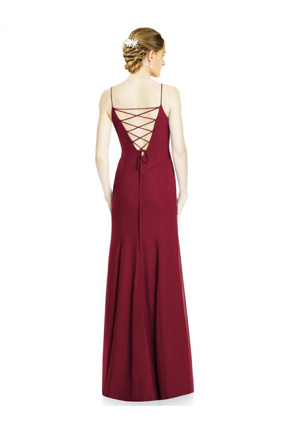 Outlet High Square Trumpet Chiffon Bridesmaid Dress with Lace-Up Open Back UK